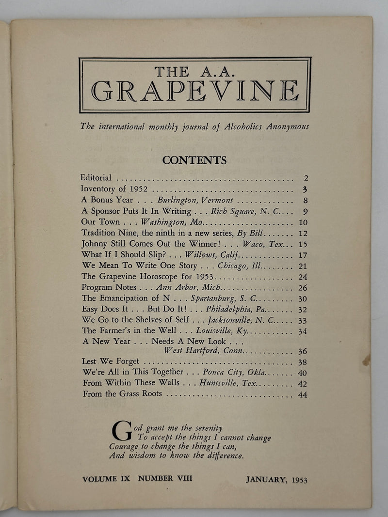 AA Grapevine from January 1953 - Milestone Report