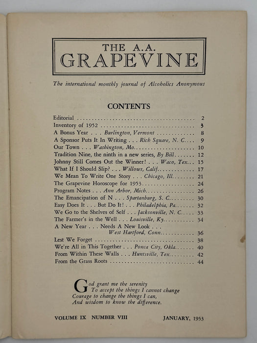 AA Grapevine from January 1953 - Milestone Report