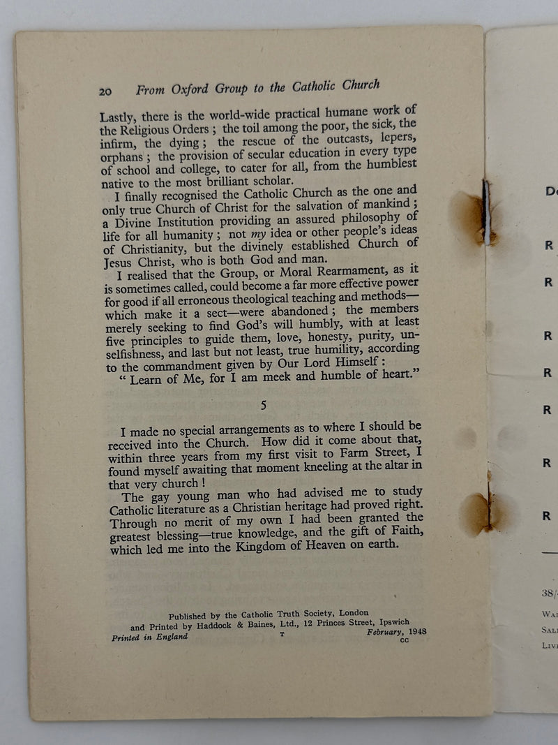 From Oxford Group to the Catholic Church by Doris Burton - 1948