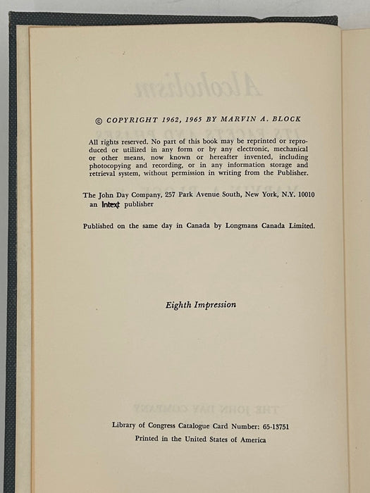 Signed - ALCOHOLISM: Its Facets and Phases by MARVIN A. BLOCK, M.D.