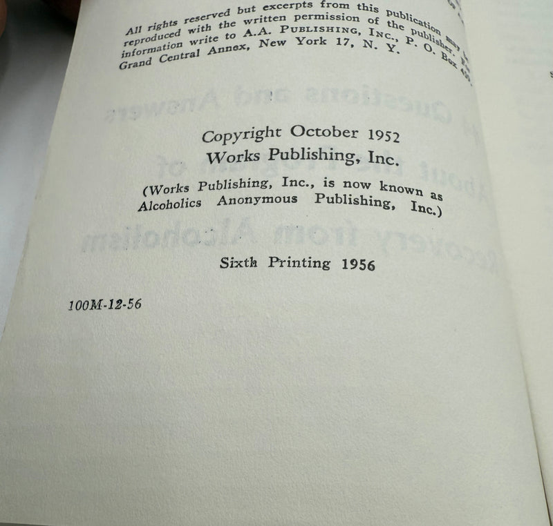 A.A. 44 Questions and Answers - Pamphlet - Sixth Printing from 1956