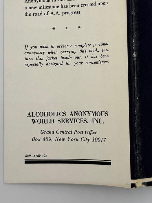 Alcoholics Anonymous Second Edition Big Book 10th Printing from 1969 with ODJ