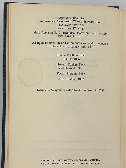 Alcoholics Anonymous Second Edition 5th Printing from 1962 - RDJ