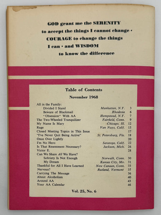 AA Grapevine from November 1968 - Clarence S. Article