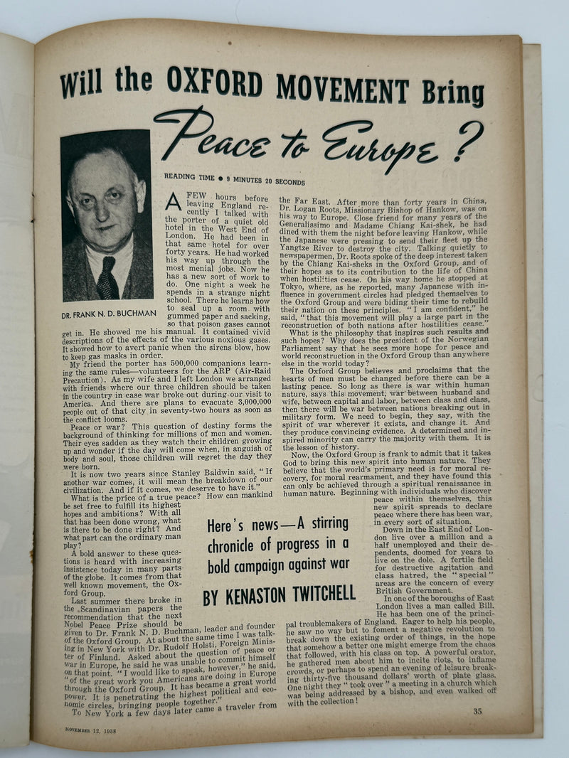 Liberty Magazine from November 1938 - Will the Movement Bring Peace to Europe