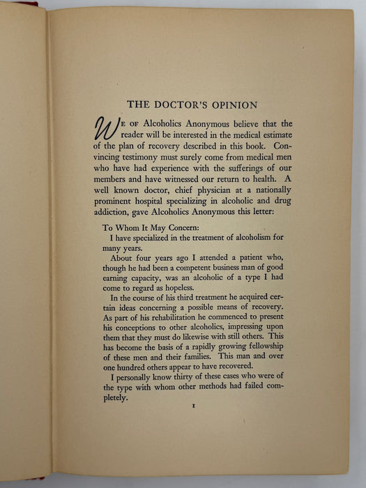Alcoholics Anonymous First Edition First Printing from 1939