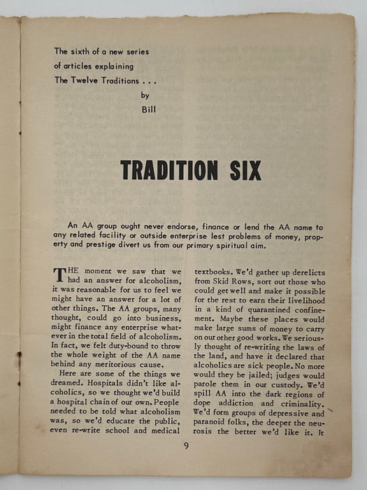 AA Grapevine from October 1952 - Tradition Six