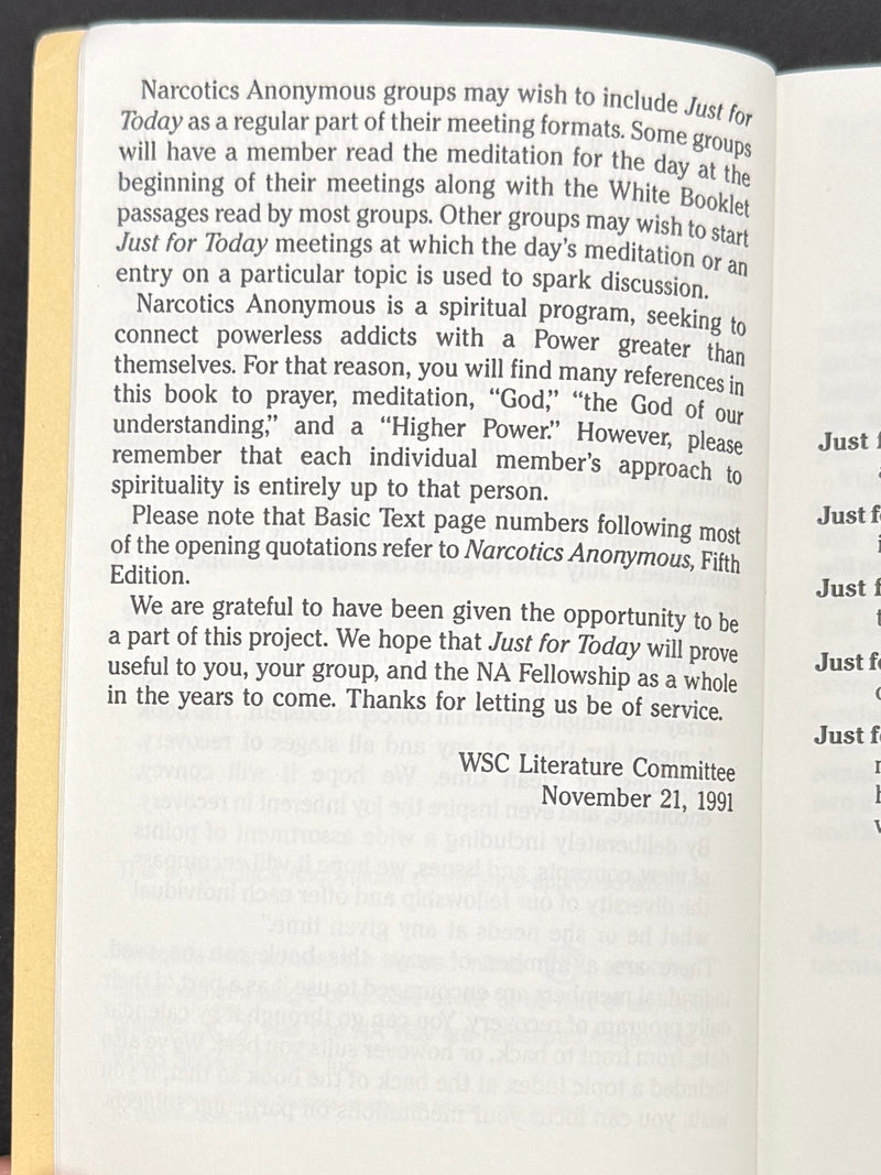 Just for Today — Narcotics Anonymous | First Edition, First Printing — 1992