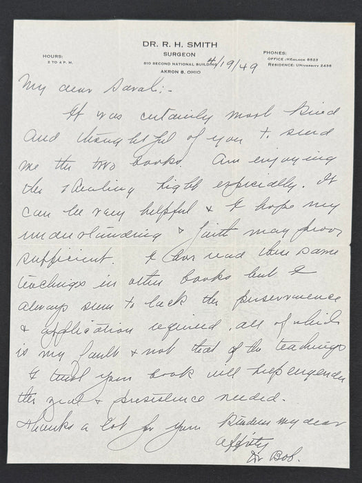 Exceptionally Rare 1949 Dr. Bob Handwritten Letter