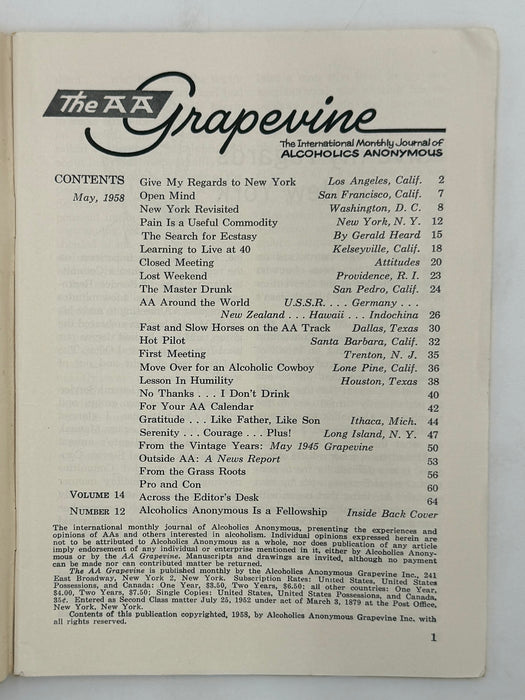 AA Grapevine from May 1958