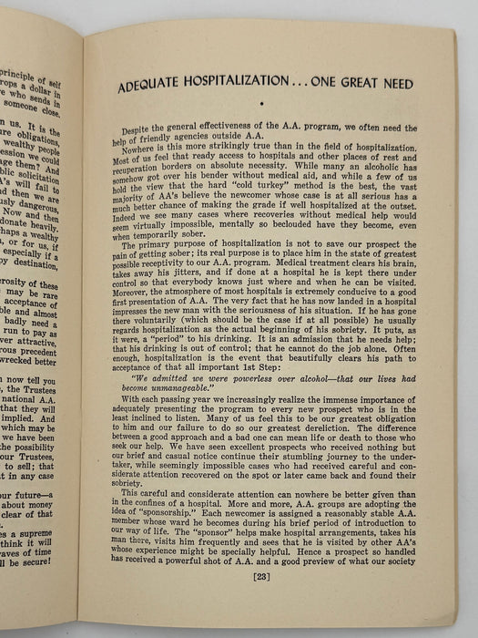 A.A. Tradition “Our experience has taught us…” - 1947 Early AA Traditions Pamphlet