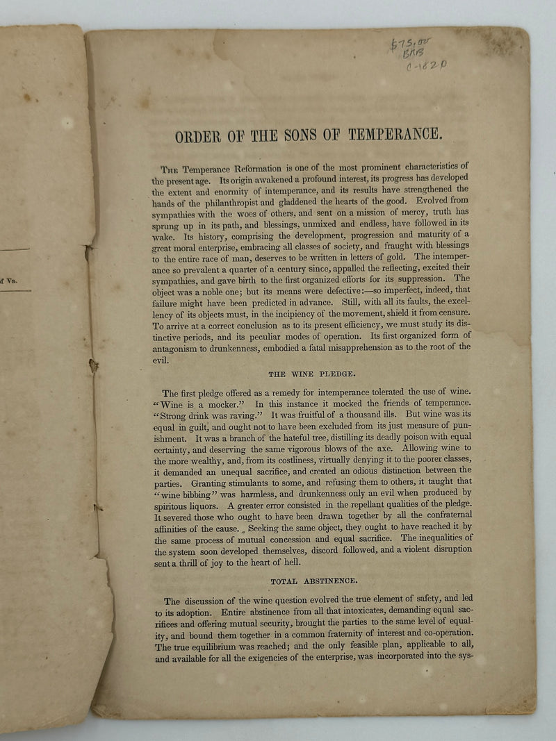 Set of Three Early Sons of Temperance Publications (ca. 1850–1855)