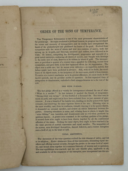 Set of Three Early Sons of Temperance Publications (ca. 1850–1855)