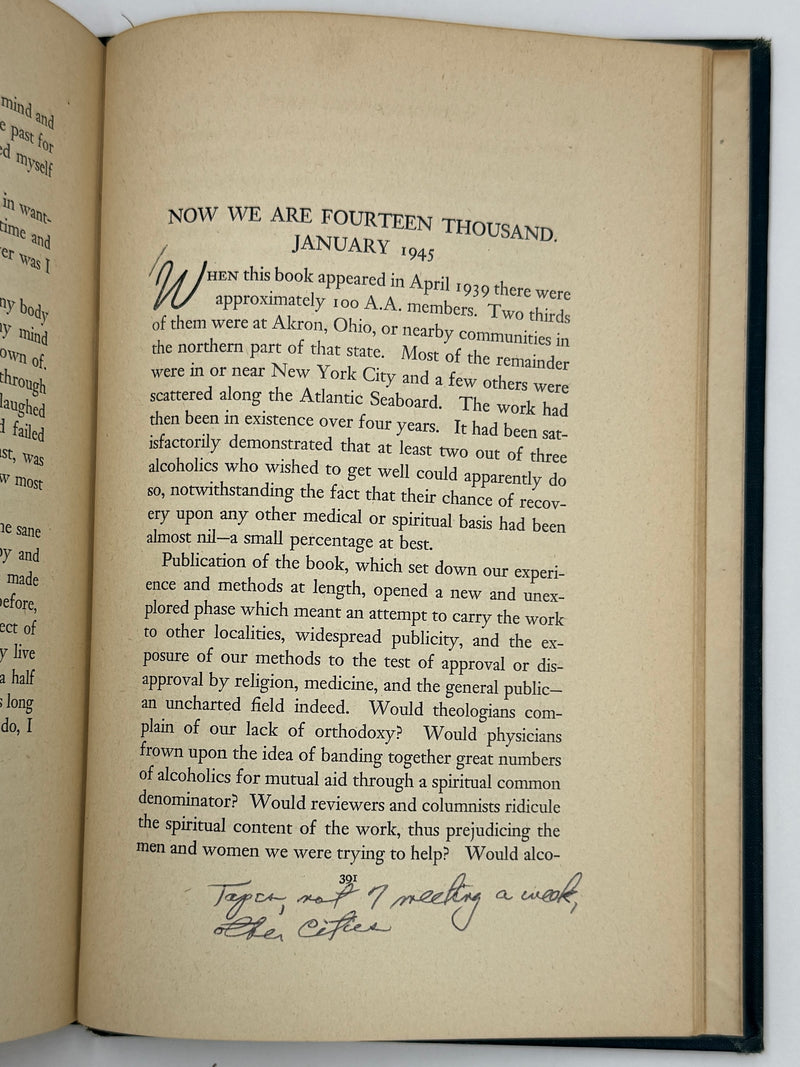 Alcoholics Anonymous First Edition — 7th Printing, January 1945 | Exceptionally Rare Wartime Big Book