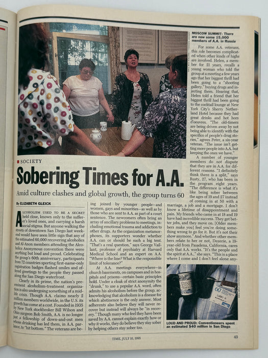 Time Magazine - Sobering Times for AA - July 1995