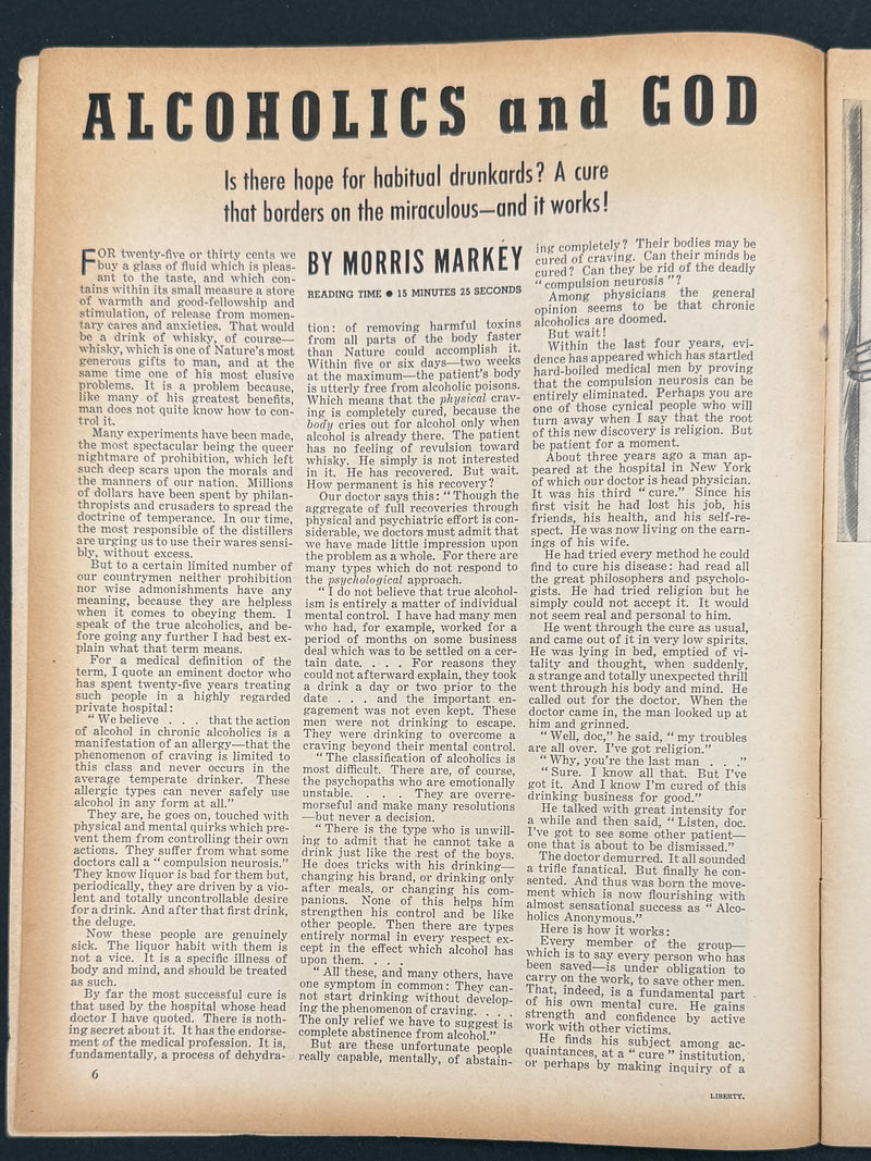 Liberty Magazine — September 30, 1939 | Featuring “Alcoholics and God” by Morris Markey