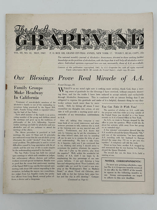 The A.A. GRAPEVINE from May 1947 Recovery Collectibles