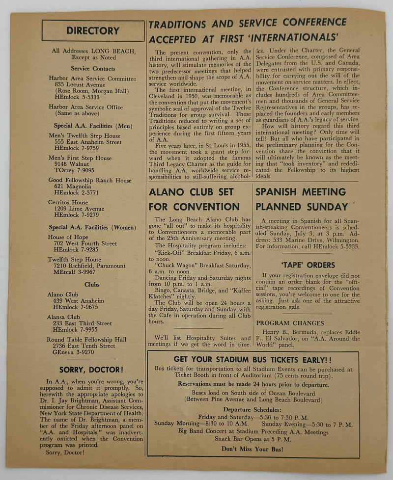 Set of Twenty-Fifth Anniversary A.A. Convention Daily Bulletins - 1960 in Long Beach, CA