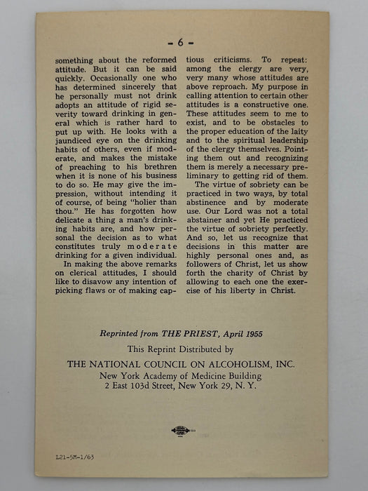 Clerical Attitudes On Alcohol —most of them wrong by John C. Ford, S.J.