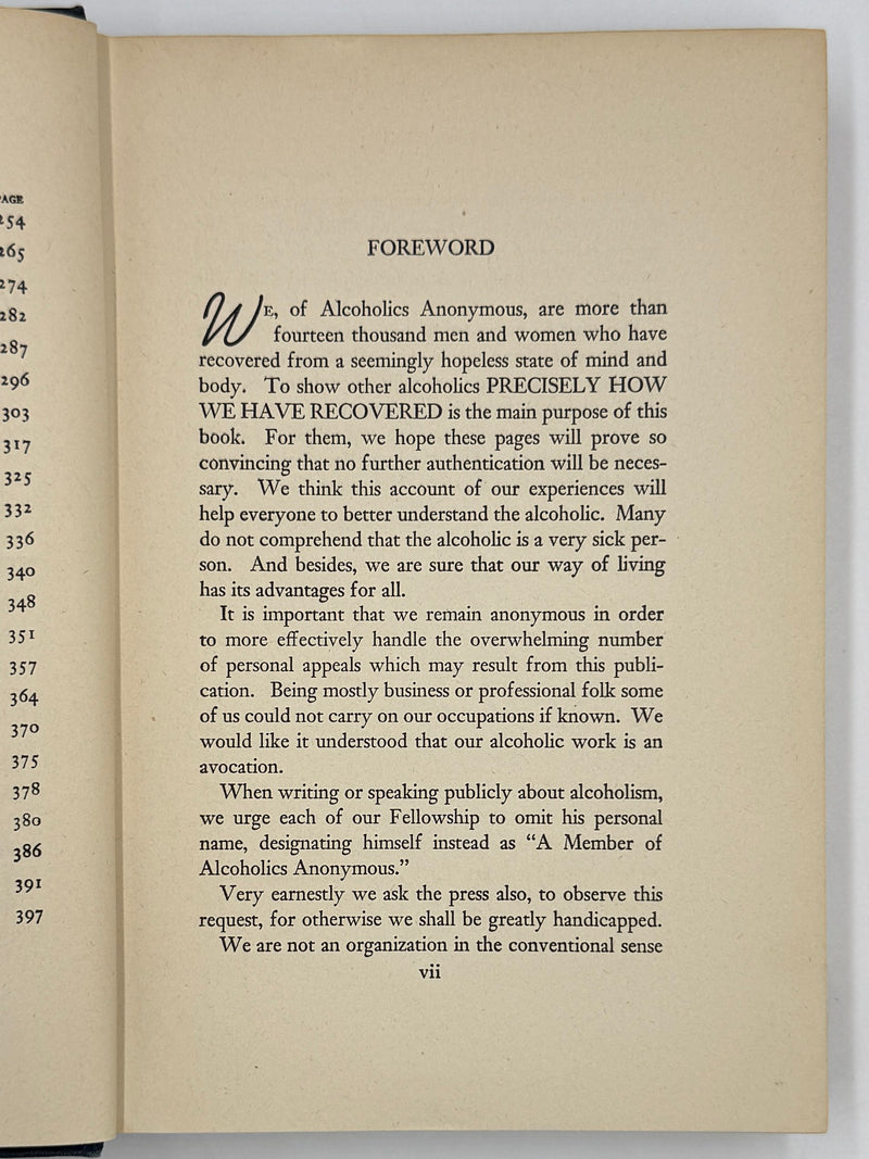 Alcoholics Anonymous First Edition — 7th Printing, January 1945 | Exceptionally Rare Wartime Big Book