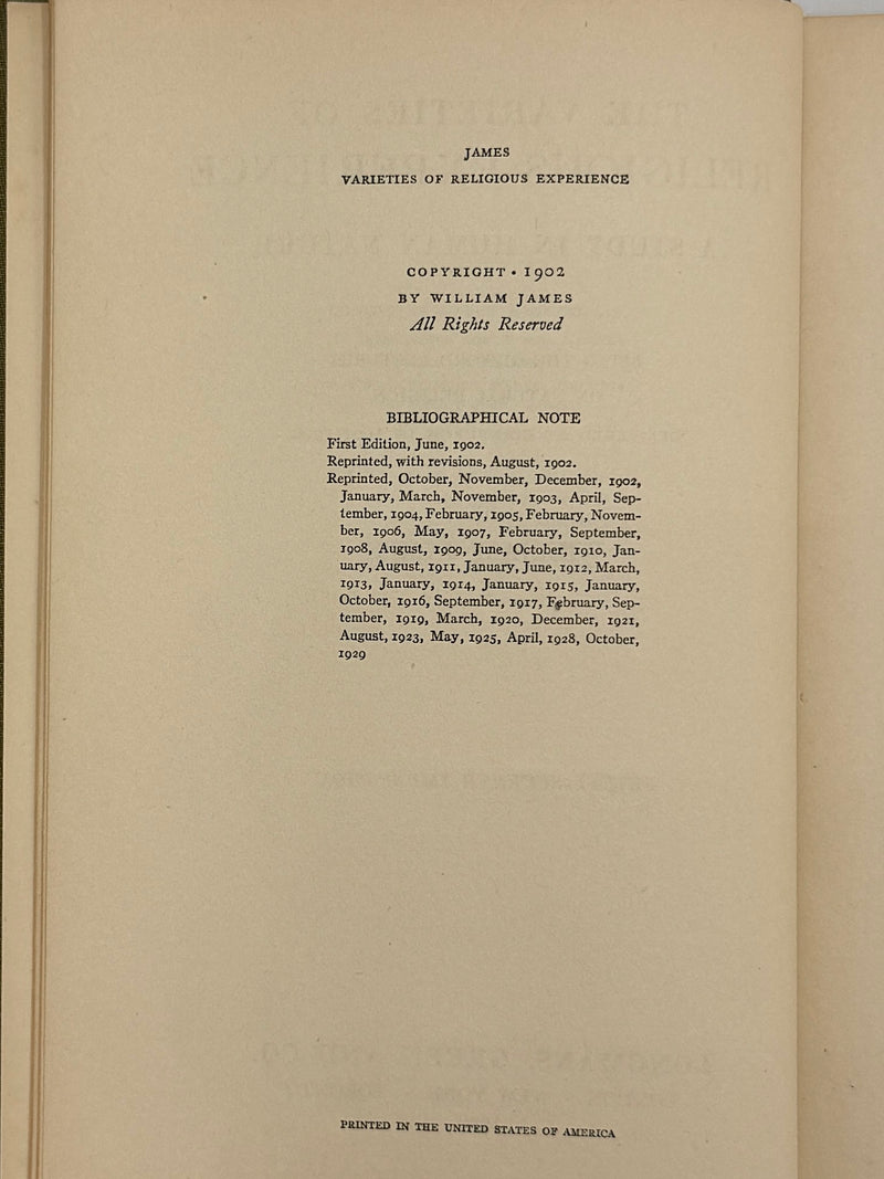 Varieties of Religious Experience by William James - from 1929