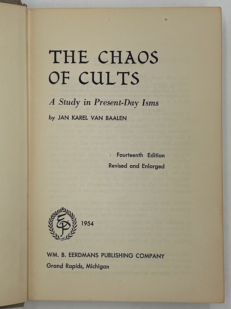 The Chaos of Cults: A Study in Present-Day Isms by Jan Karel Van Baalen Recovery Collectibles