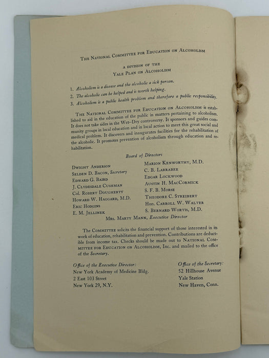National Committee for Education on Alcoholism Annual Report 1948 Recovery Collectibles