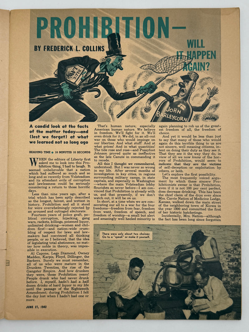 Liberty Magazine from June 27, 1942 - Prohibition: Will It Happen Again?