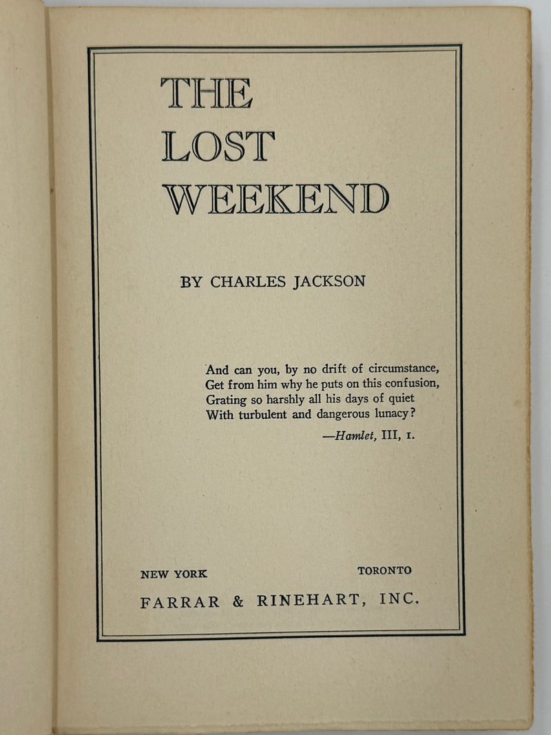 The Lost Weekend — Charles R. Jackson (1944) Signed | Second Large Printing | Original Dust Jacket