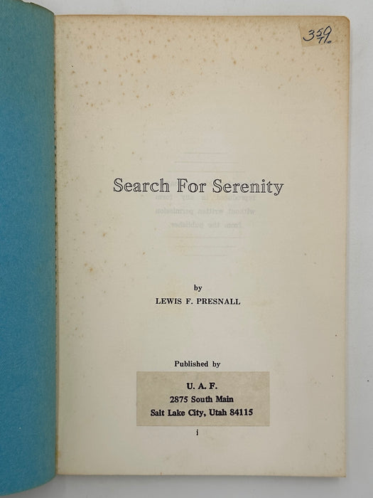 The Search for Serenity by Lewis Presnall - 1959