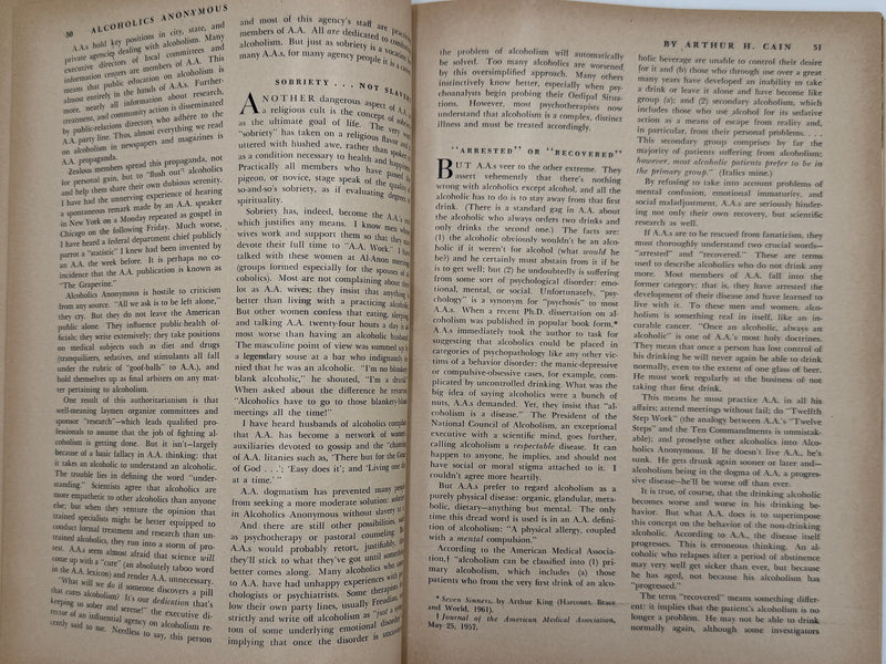Harper’s Magazine — February 1963  Featuring “Alcoholics Anonymous: Cult or Cure?” by Arthur H. Cain