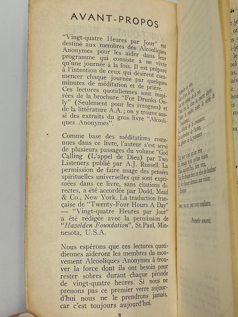 French Translation of Twenty-Four Hours a Day by Richmond Walker - Montreal West Coast Collection