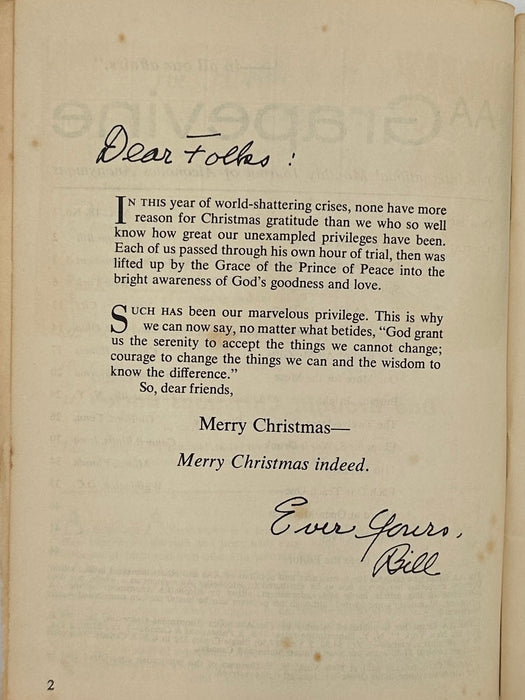 AA Grapevine from December 1961 - Christmas Message from Bill