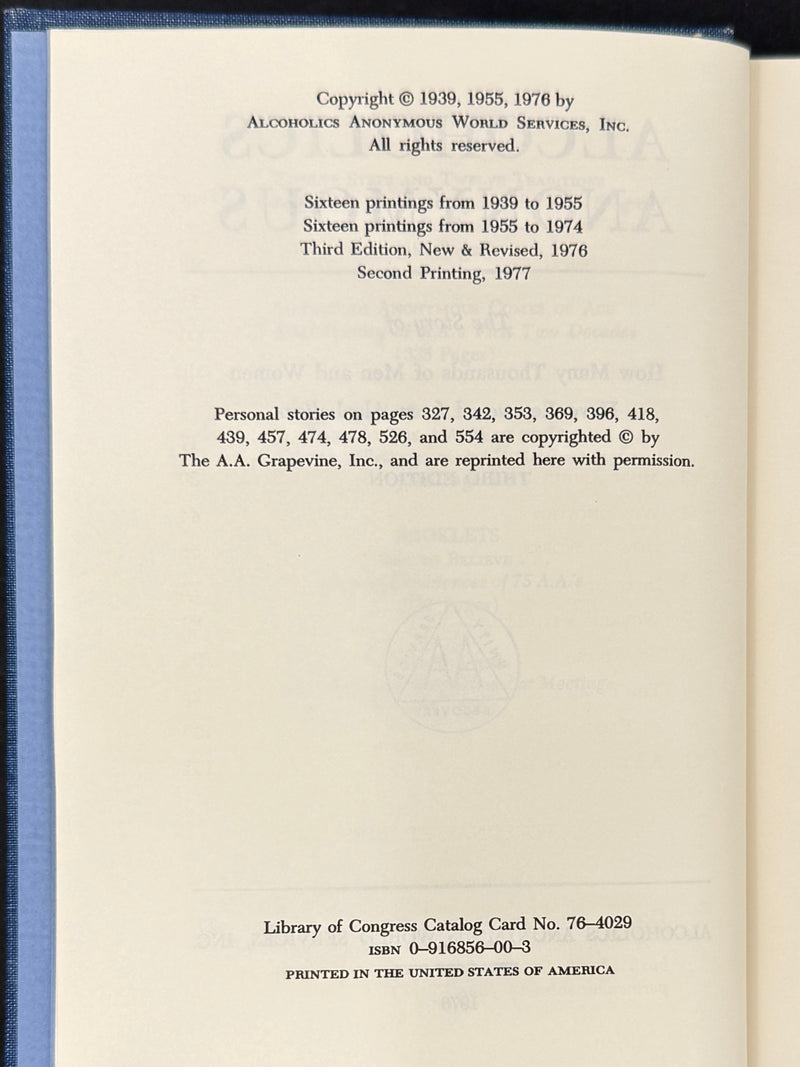 Alcoholics Anonymous — Third Edition, Third Printing (1977)