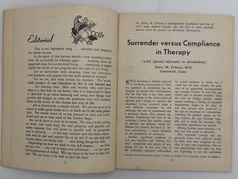 AA Grapevine - September 1953 - Surrender vs Compliance by Harry Tiebout Recovery Collectibles