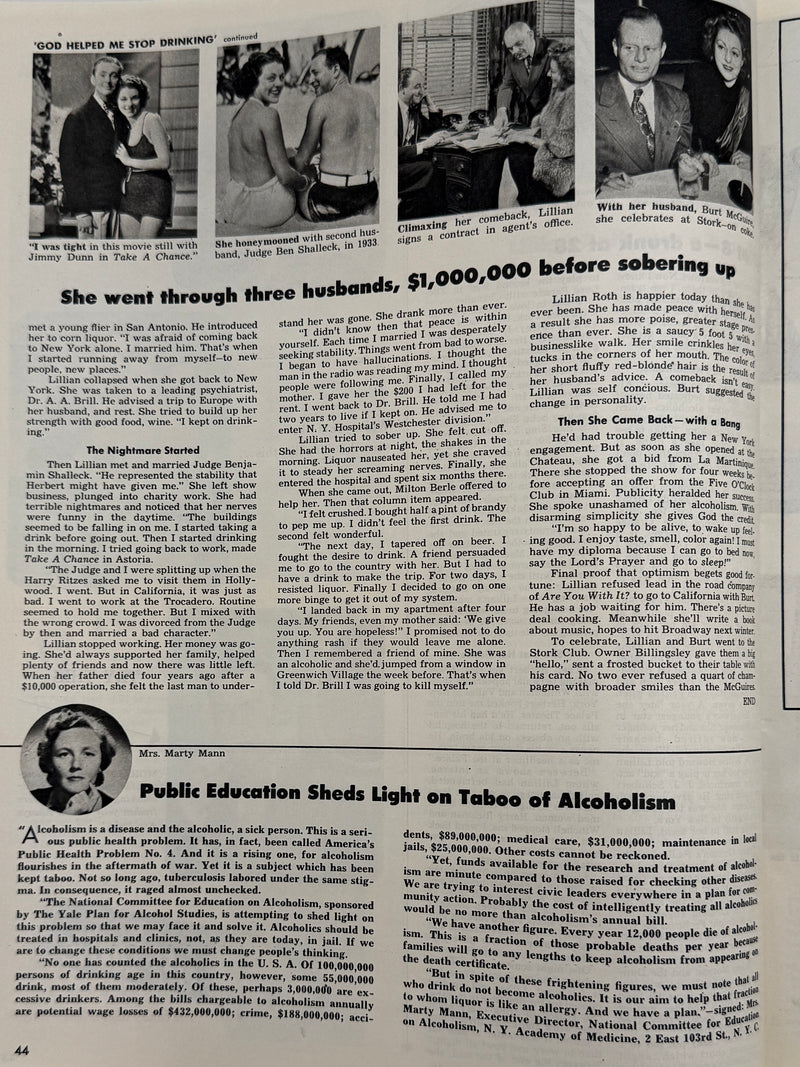 LOOK Magazine — June 10, 1947  Featuring “God Helped Me Stop Drinking: The Touching Story of Lillian Roth” by Patricia Coffin