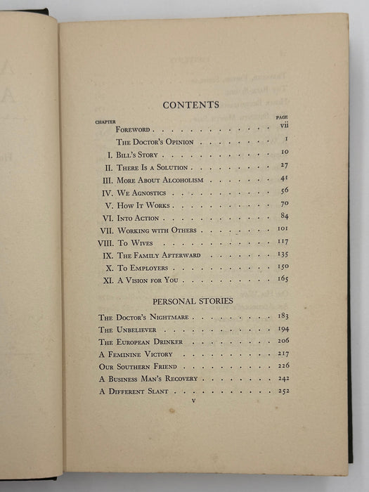 Alcoholics Anonymous Big Book First Edition 4th Printing from 1943 - Green Cover - Original dust jacket
