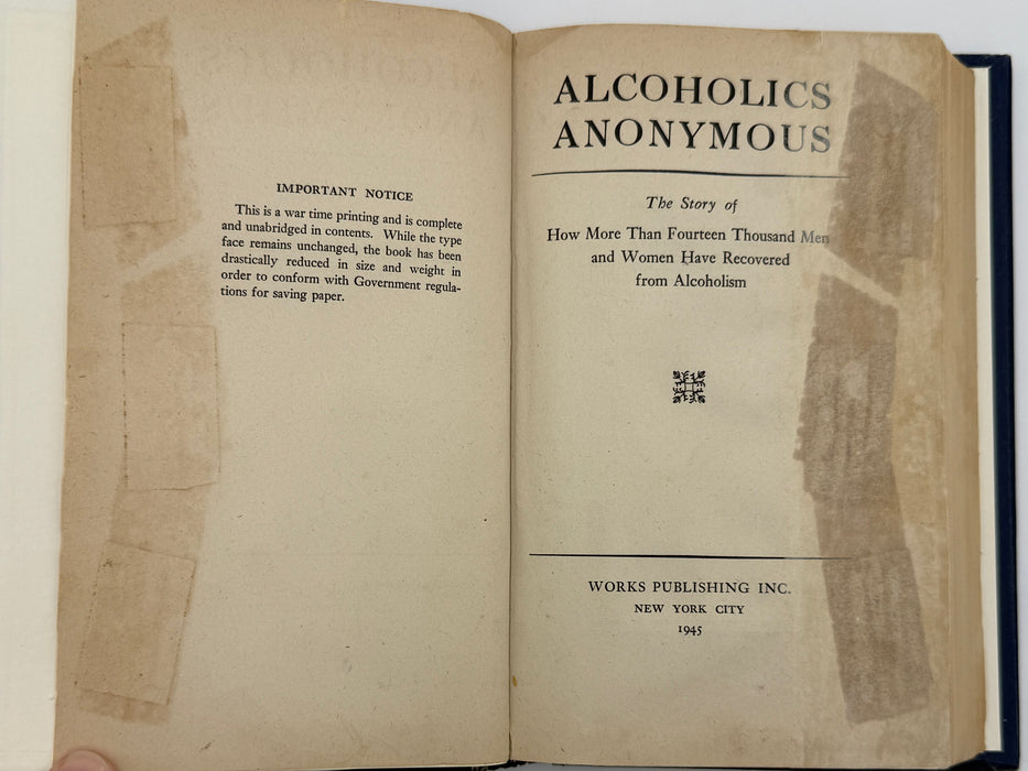 Alcoholics Anonymous Extremely RARE First Edition 7th Printing Big Book from 1945 - RDJ