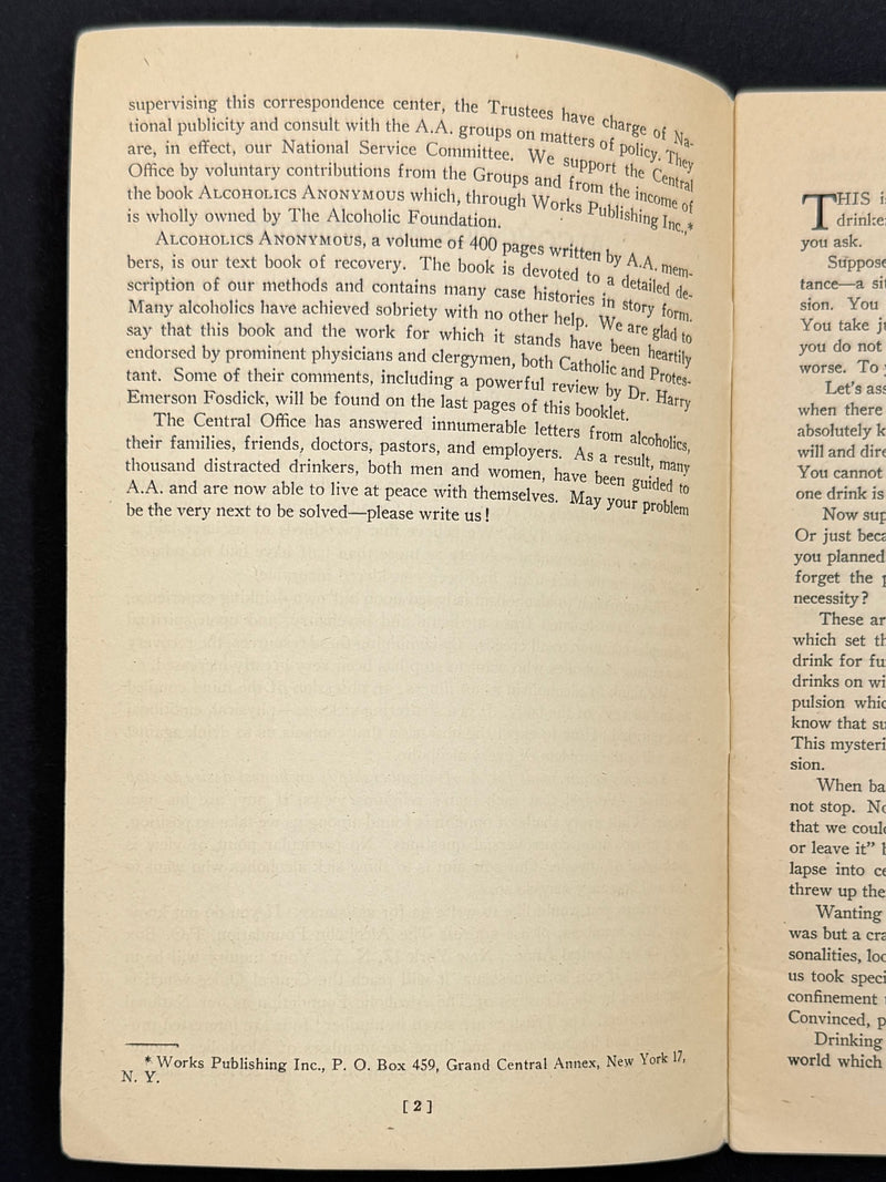 Alcoholics Anonymous Rare 1943 Promo Pamphlet Alcoholic Foundation