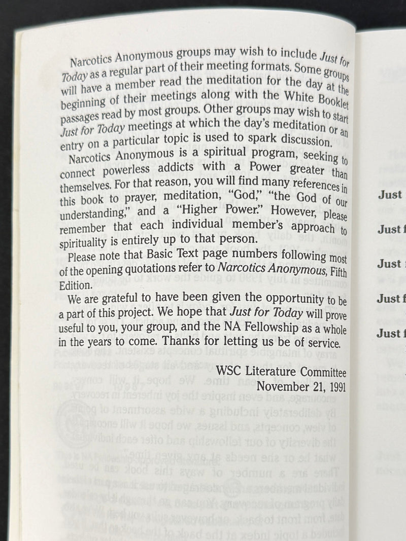 Just for Today — Daily Meditations for Recovering Addicts — Narcotics Anonymous — 1996 Printing