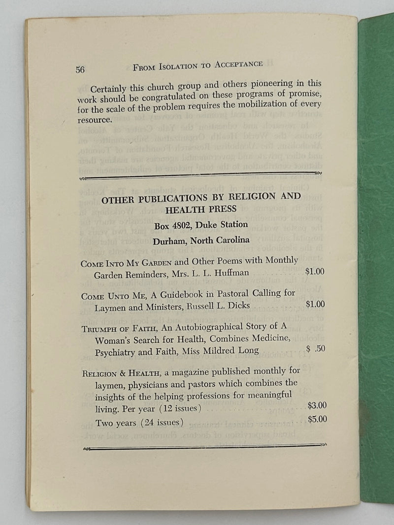 From Isolation to Acceptance: A Handbook for Helping Alcoholics Compiled by William R. Boothe