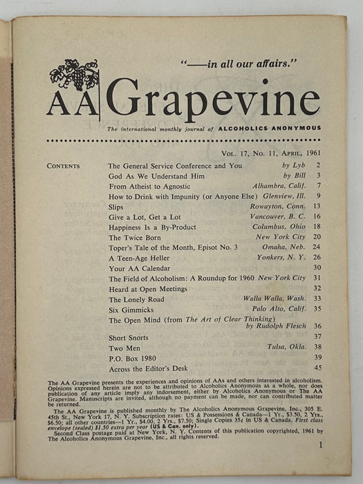 AA Grapevine from April 1961 - The Dilemma of No Faith by Bill