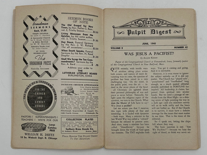 The Pulpit Digest from June 1940 includes Alcoholics Anonymous book advertisement