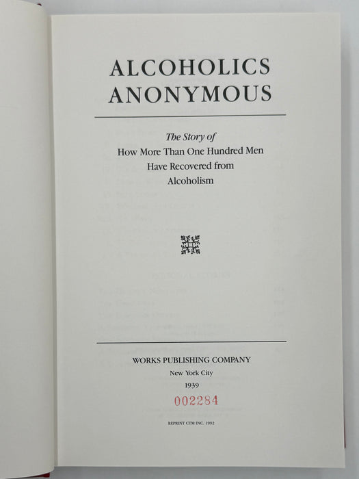 Alcoholics Anonymous First Edition Reprint by CTM - 1992