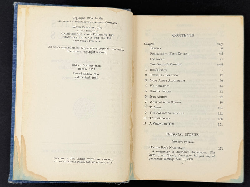Alcoholics Anonymous Big Book — Second Edition First Printing 1955 — Inscribed by Bill W. to Sacramento Group #3 — Jim Masterson Provenance
