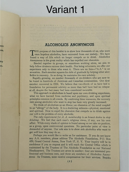 Alcoholics Anonymous 1943–1944 Early Pamphlet — Complete Set of Six Variants