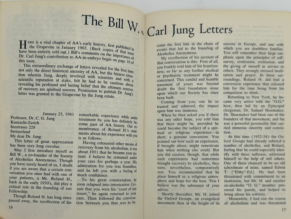AA Grapevine from January 1968 - Dr. Jung, Dr. Silkworth, and AA by Bill