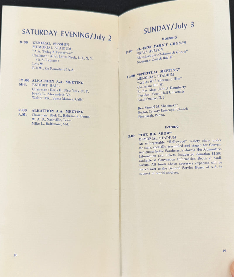 Program — 25th Anniversary International Convention of Alcoholics Anonymous  Long Beach, California · July 1–3, 1960