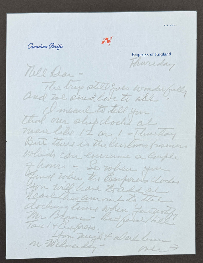 Handwritten Letter from Bill W. to Nell Wing