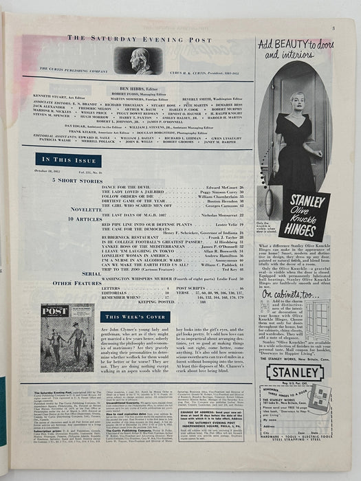 Saturday Evening Post from October 1952 - I’m a Nurse in an Alcoholic Ward